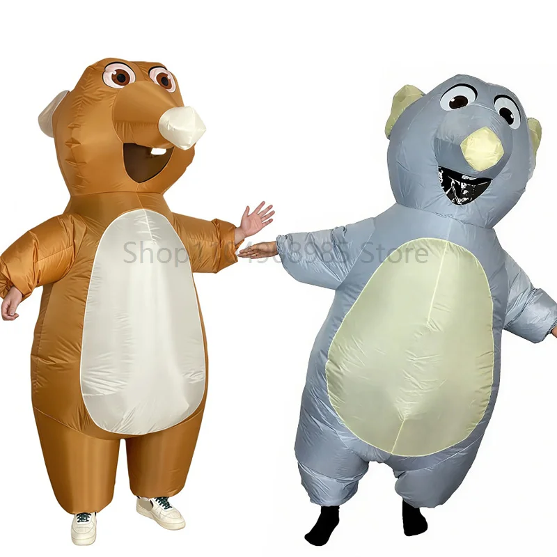 

Unisex Adult Inflatable Grey Brown Mouse Costume Funny Animal Fancy Dress Outfit Party Cosplay Jumpsuit for Men Women