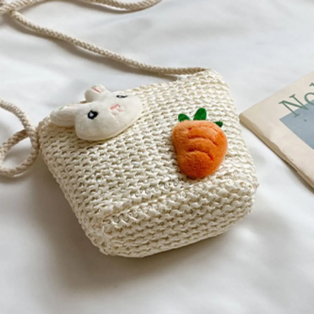 Sac à main en paille tissé style bohème pour enfants, portefeuille mignon, sac à main de plage, fruits d'anime, mode douce, style coréen