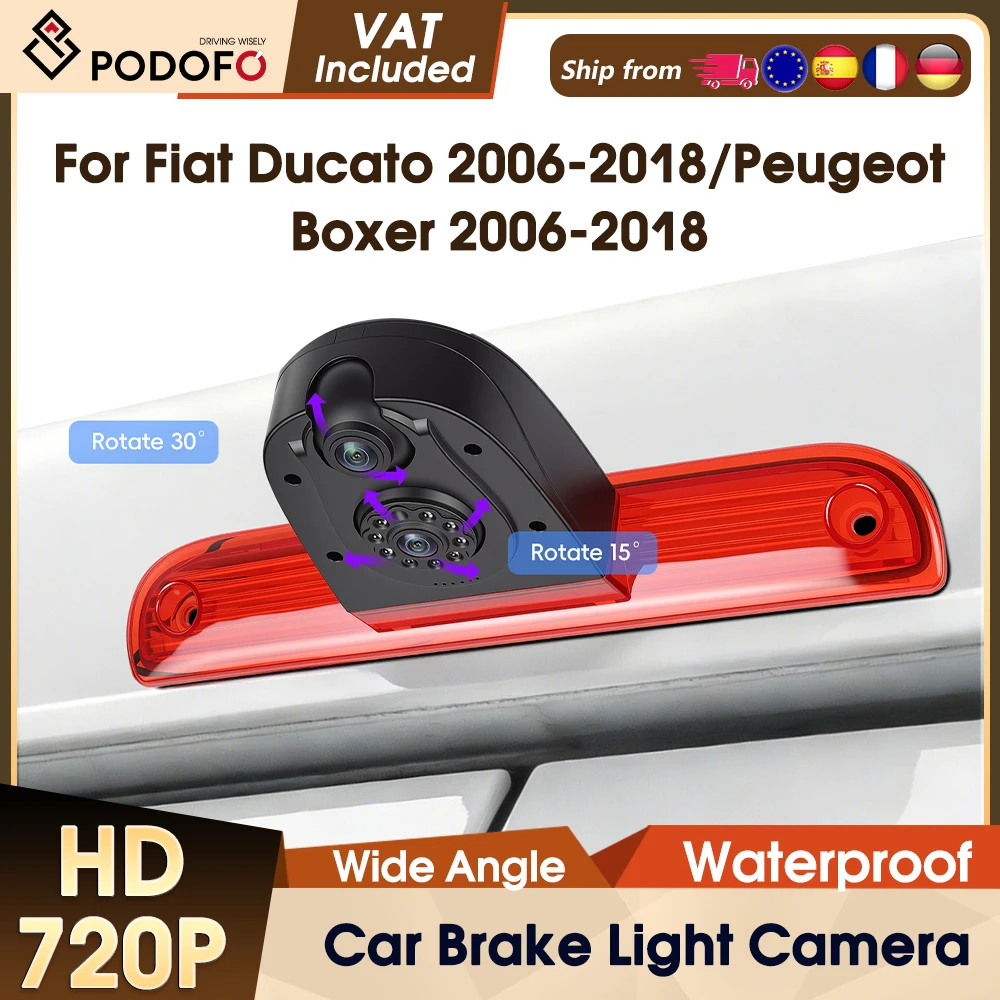 Podofo Dual-Objektiv-Bremslicht-Rückfahrkamera-Monitor-Kit für Fiat Ducato 2006-2018/Peugeot Boxer 2006-2018 Auto-Rückfahrkamera