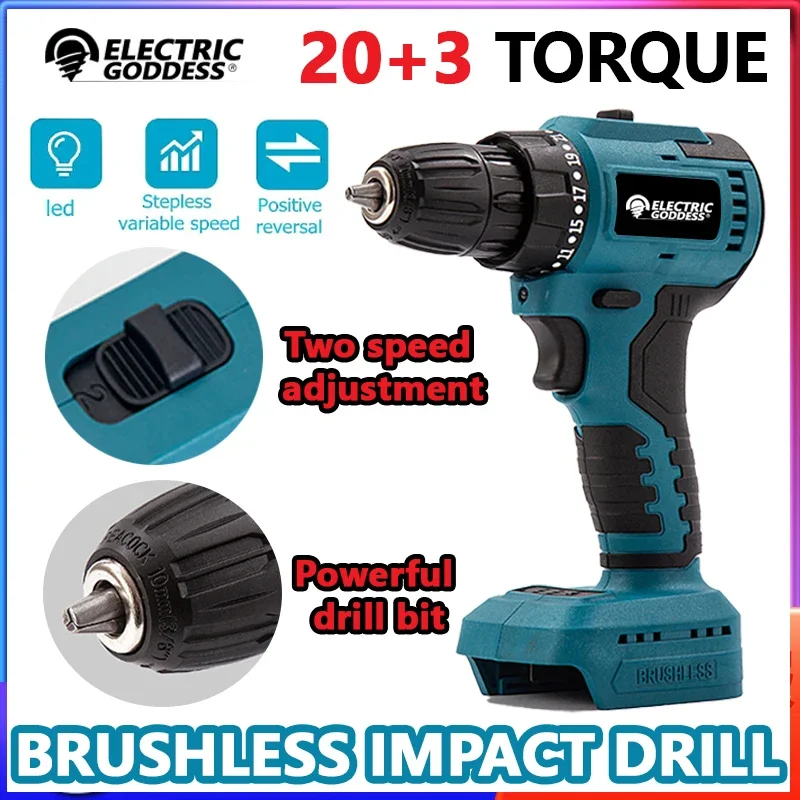 18V 1000Nm Brushless Rechargeable 10mm Impact Driver Electric Drill Electric Tool Impact Screwdriver Electric Drill