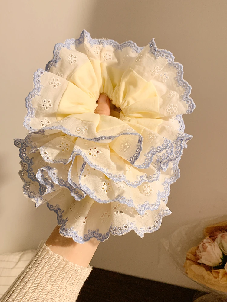 

Корейские большие желтые кружевные резинки для волос, женские суперразмерные веревки для головы, роскошные аксессуары для волос, универсальные ленивые Sle