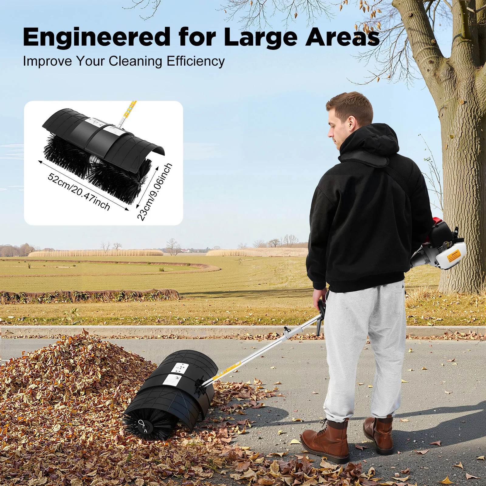

Газовая подметальная метла 52CC Ручная подвесная подметальная машина Легкий инструмент для чистки садового газона с плечевым ремнем