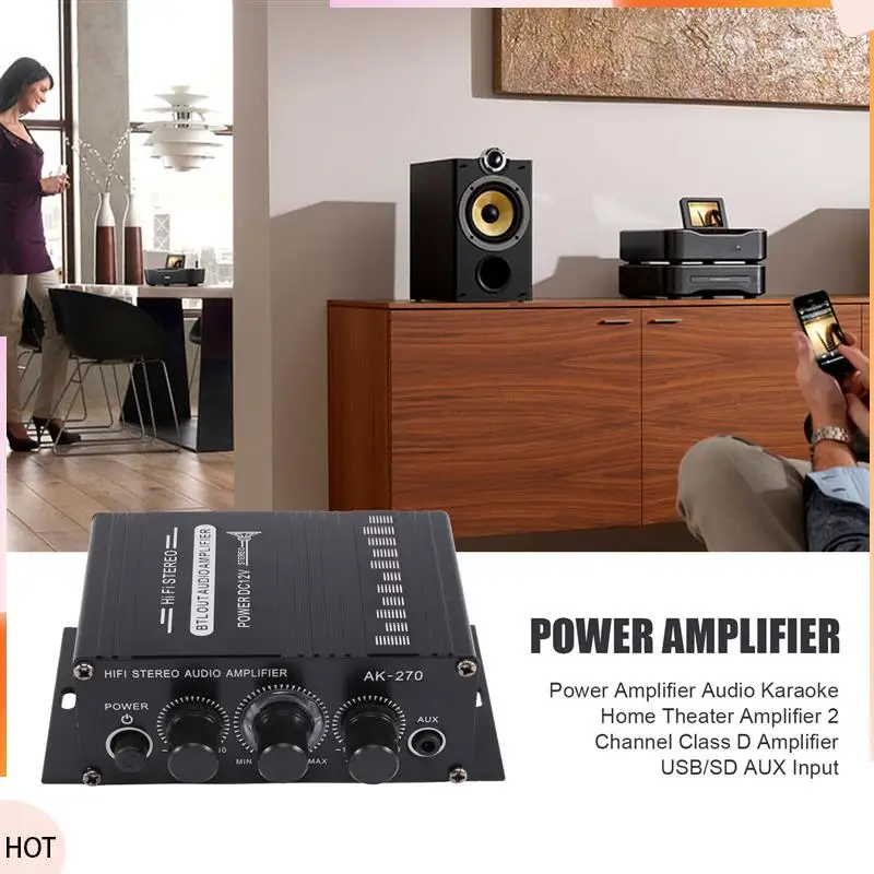 

News Power Amplifier Audio Karaoke Home Theater Amplifier 2 Channel Class D Amplifier USB/SD AUX Input