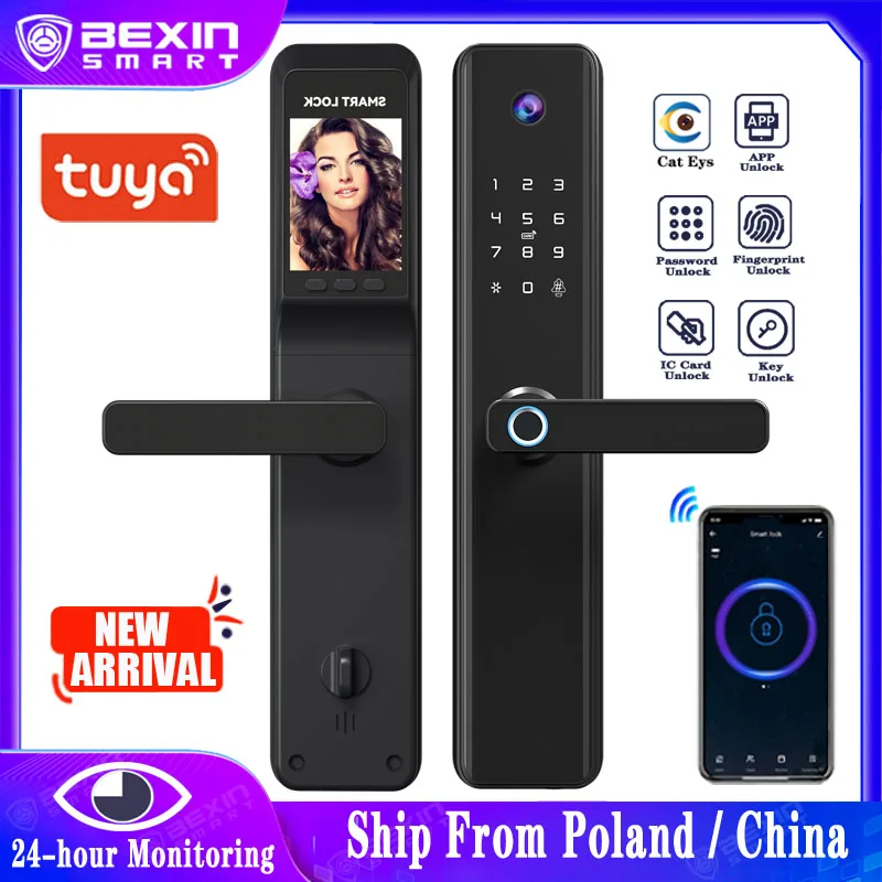 TUYA APP WiFi Automatic Digital smart camera fingerprint door lock  With doorbell cat eye lock