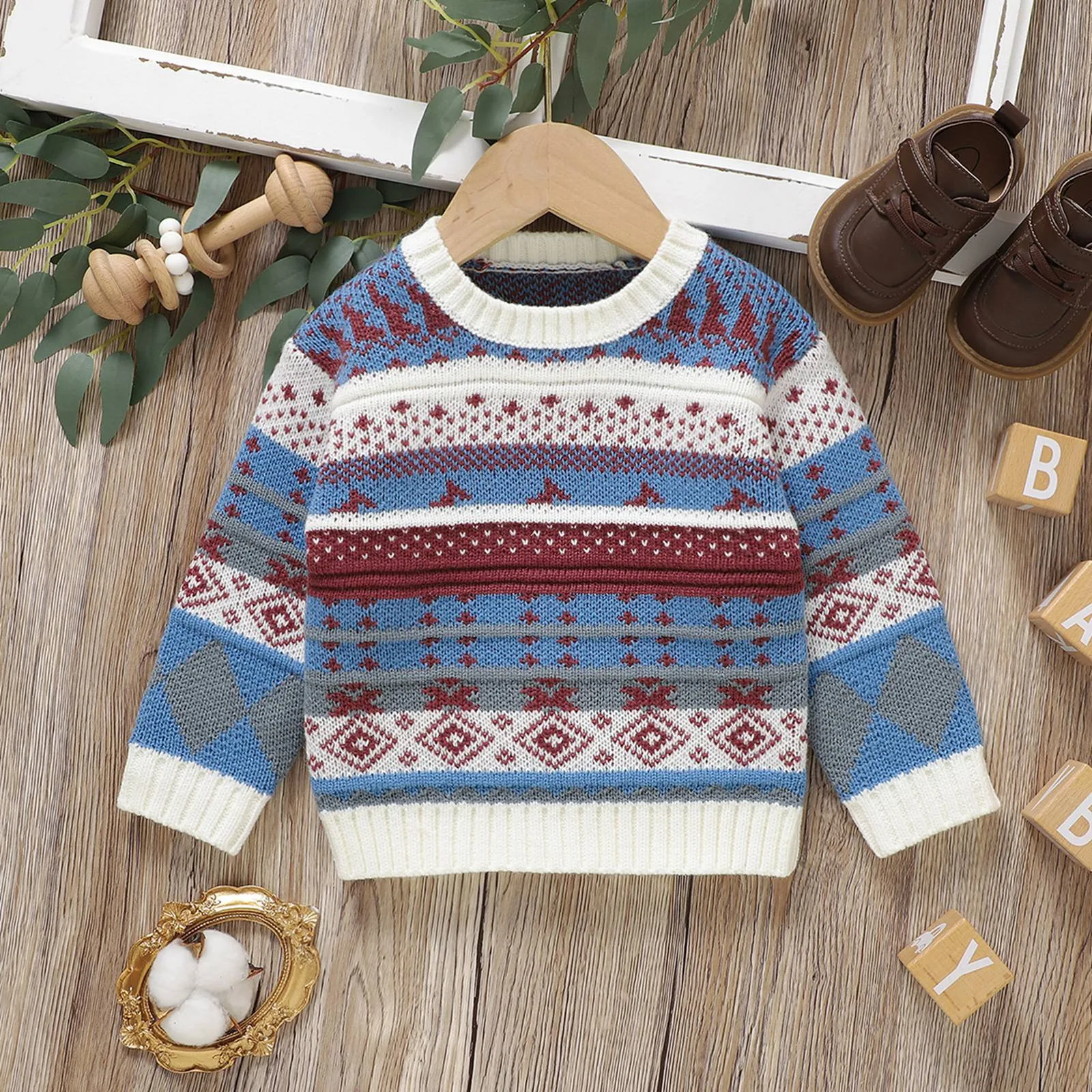 2024 New Style Korean Version Boys Baby Knitwear Children's Autumn And winter Pullover Warm Sweater Crew Neck Cozy Homewear