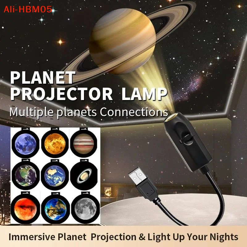(HB05) Lâmpada de Projeção USB Lua Terra Galáxia, Luz Atmosférica, Lâmpada de Céu Estrelado, Luz Noturna, Decoração Romântica para Quarto