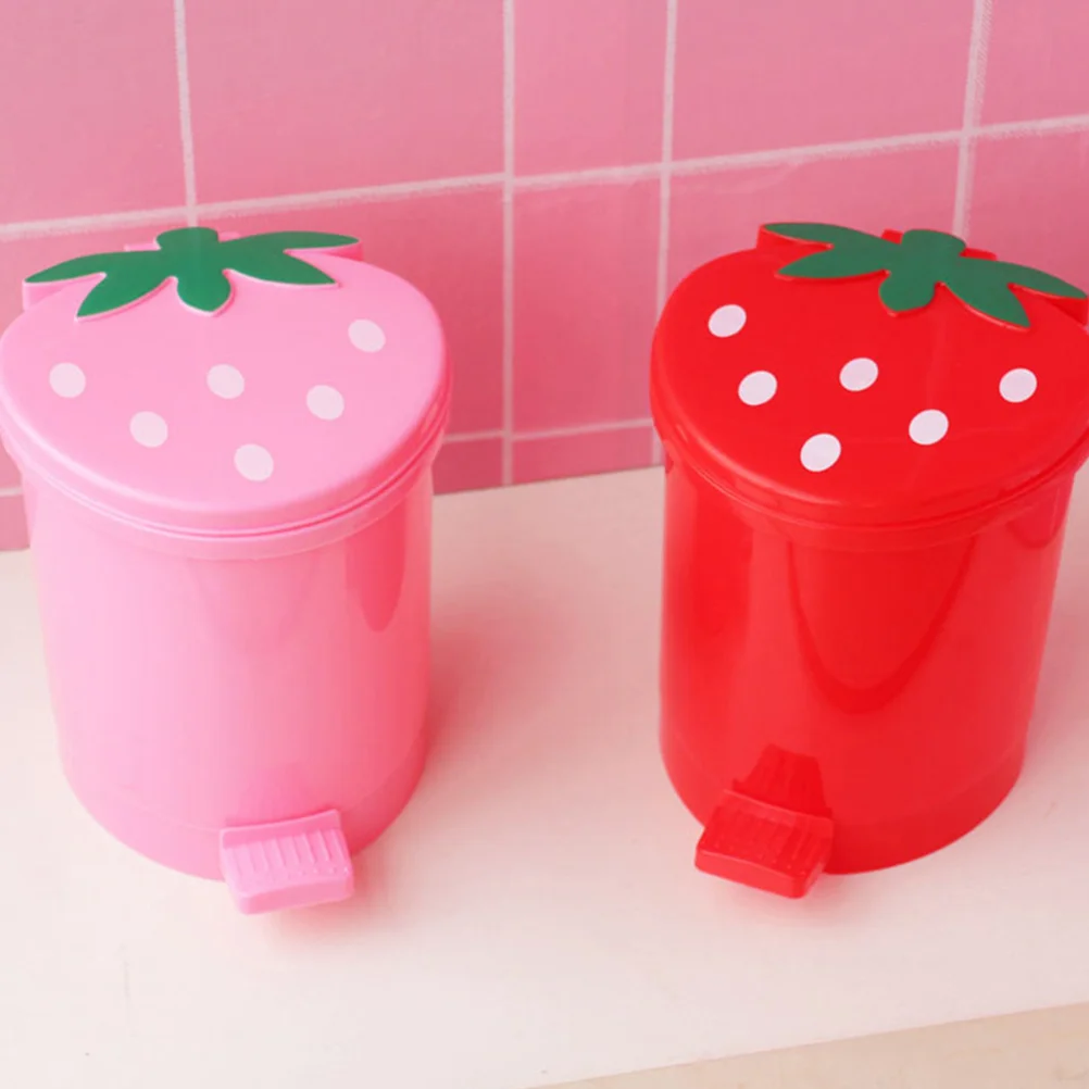 Desktop Trash Can Press-Type Strawberry Shaped Storage Bin Car Garbage Pp Child Canned Fruit