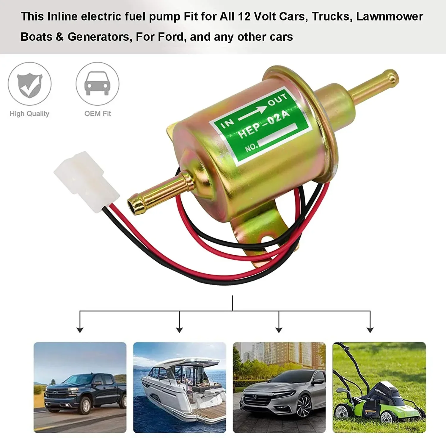 ชุดปั๊มน้ำมันเชื้อเพลิงไฟฟ้าแรงดันต่ำแบบอินไลน์ 12V รุ่น E8012S FD0002 P60430 EP12S ทนทาน พร้อมสายส่งน้ำมันเชื้อเพลิงยาว 2 เมตร ตัวกรองน้ำมันเชื้อเพลิง ตัวหนีบท่อ สีทอง
