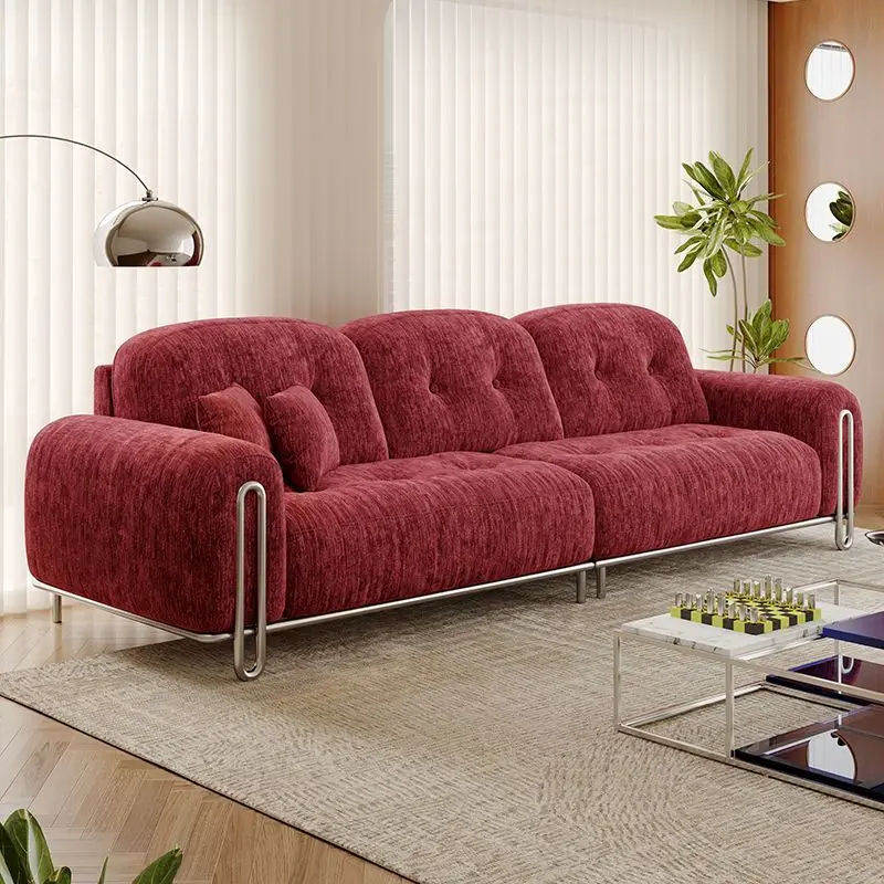 Retro Cream Wind Cloth Chenier Sofa Home Straight Small Unit Stainless Steel Lazy Internet celebrity Sofa