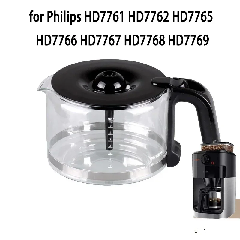 For Coffee Maker Glass Jug for Philips HD7761 HD7762 HD7765 HD7766 HD7767 HD7768 HD7769 Coffee Maker Spare Part Replacement