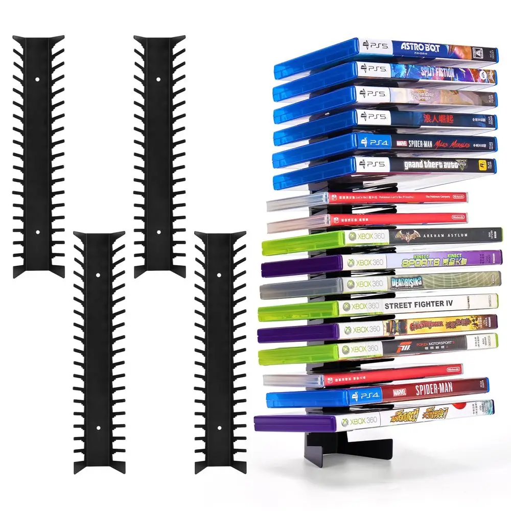 4 estuches de almacenamiento para videojuegos, montaje en pared, con capacidad para hasta 72 cajas de discos, soporte para estuches de juegos