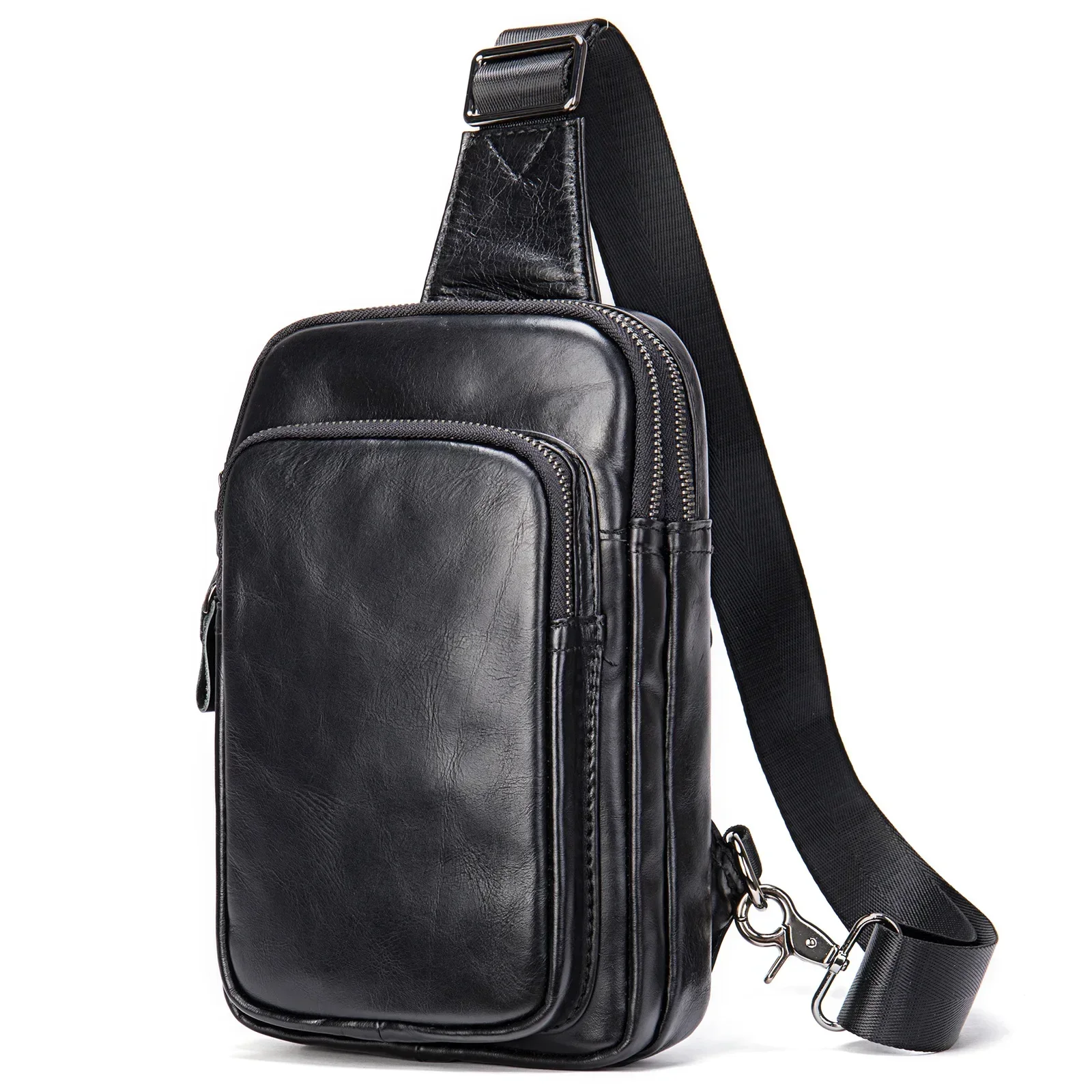 Brand100% Genuine Leather Sling Bag Men Messenger Bags for Men Black Chest Bags for Phone Casual Sport Shoulder Bag