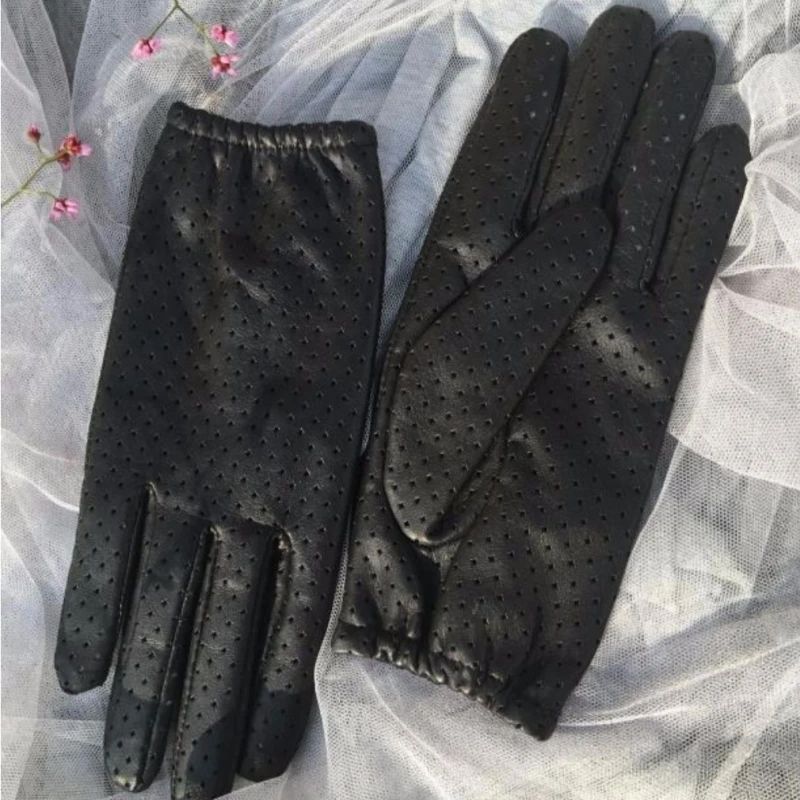 Genuine Leather Women Gloves Female Spring Autumn Unlined Breathable Holes Thin Style Fashion Sheepskin Gloves