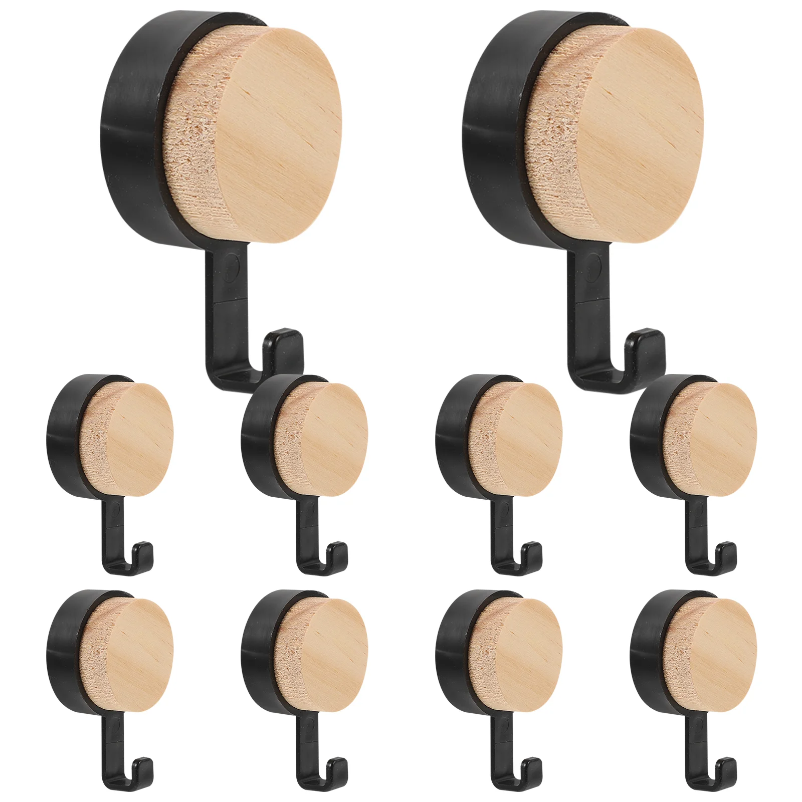 

10 Pcs Wooden Round Head Sticky Hook Decorative Towel Hooks Hat Modern Coat Wall Retro Bag for Small Rustic Coats