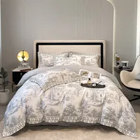 4pcs/set Light Luxury Style 100s Bed Sheet Pure Cotton Quilt Cover Matt High-end Printing Super Soft Bedding Set Twin Queen Size