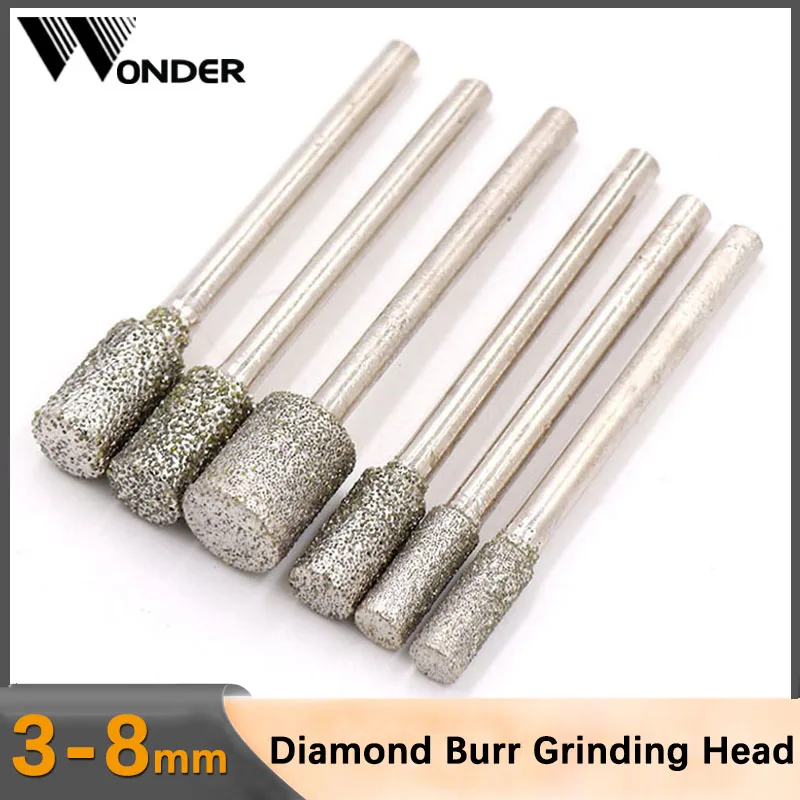 

5-20pcs 3mm-8mm Diamond Burr Grinding Engraving Drill 60 Grit Cylindrical Bit 3mm Shank For Dremel Rotary Tools Glass Stone Jade