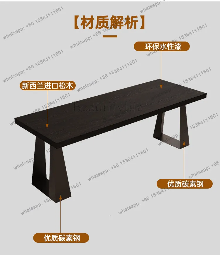 Italian long solid wood desk home living room black desk