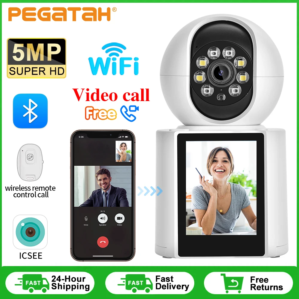 Cámara de videoportero de 5MP, cámara IP WIFI, Monitor de bebé, pantalla de 2,8 pulgadas, cámaras inteligentes Wifi en casa, seguimiento automático, cámara CCTV ICSEE