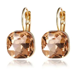 Hot Fashion Gold Color Square Stud Earrings White Pink Blue Green Purple Austrian Crystal Rhinestone Earring For Women Jewelry