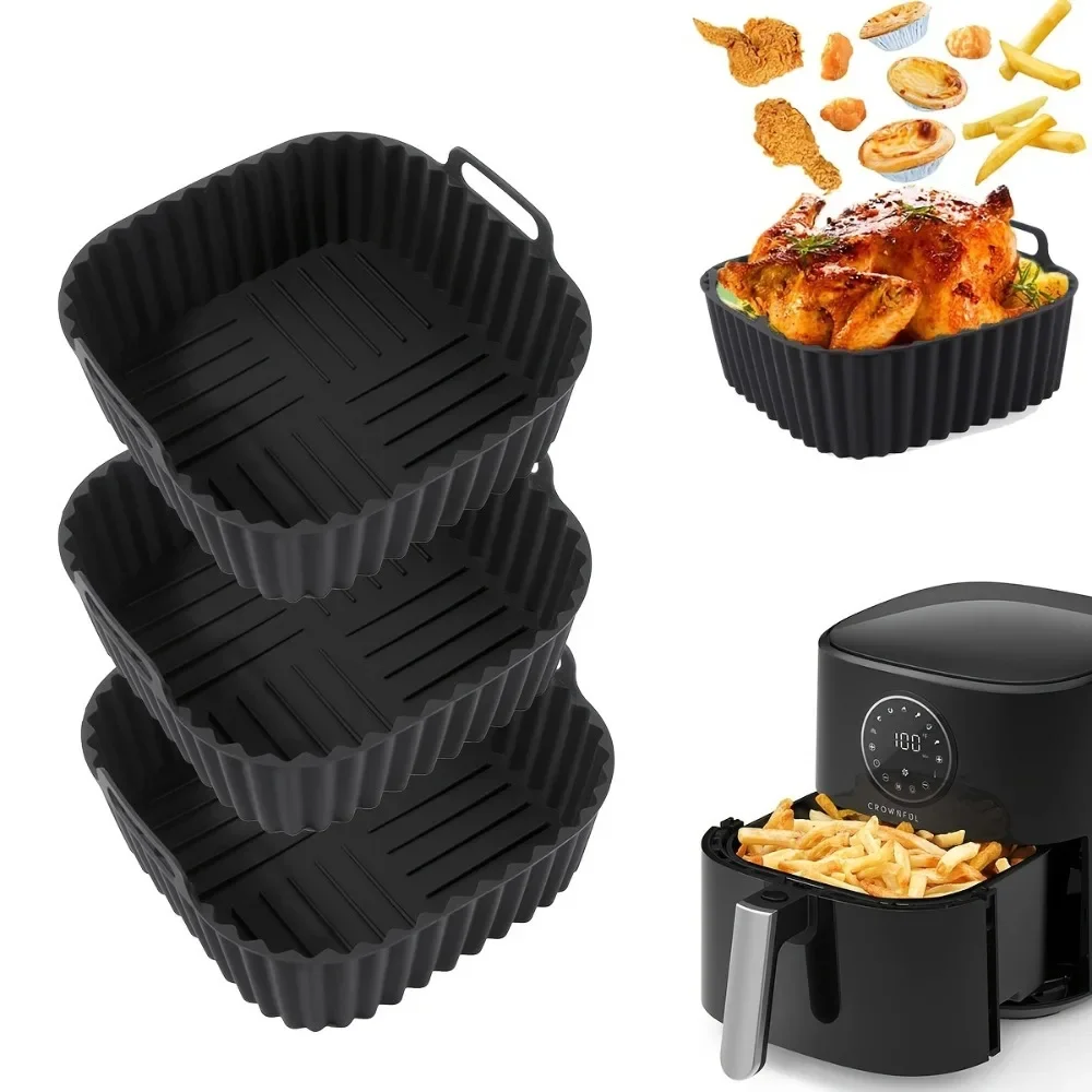 Air Fryer Silicone Liners Square Reusable Non Stick Basket Mat for 4-7QT Air Fryer Oven Microwave Baking Airfryer Accessories