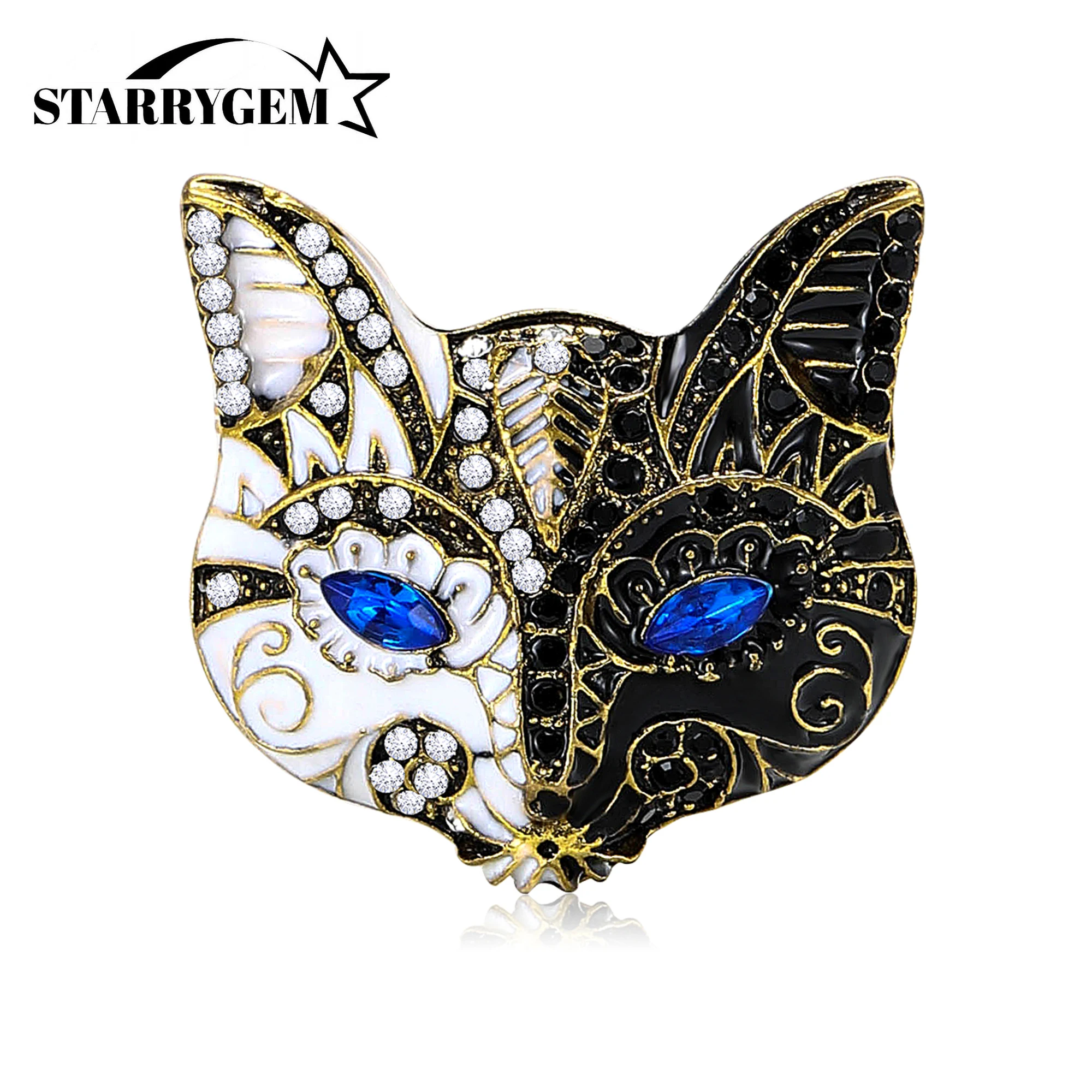 Rhinestone Fox Mask Brooches for Women Unisex Enamel Animal Masks Pins Office Party Friend Gifts Jewelry Accessories