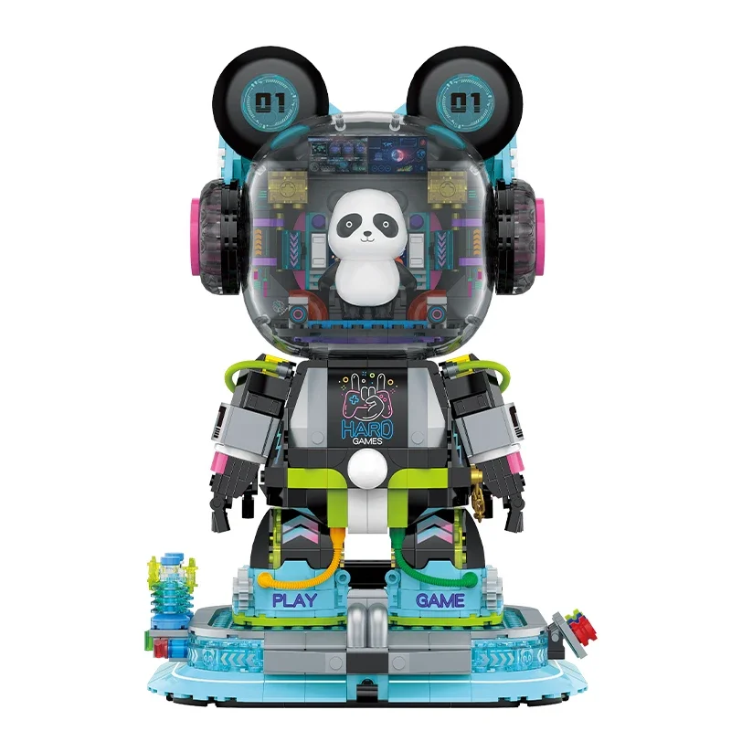 لعبة تجميع مكعبات البناء العصرية، موضوع الباندا الرياضي الإلكتروني على الطراز الصيني، نموذج تمثال مشترك متحرك، هدية للأولاد
