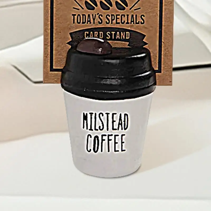 Tarjetero de madera con forma de taza de café para escritorio, soporte de exhibición para tarjetas de visita