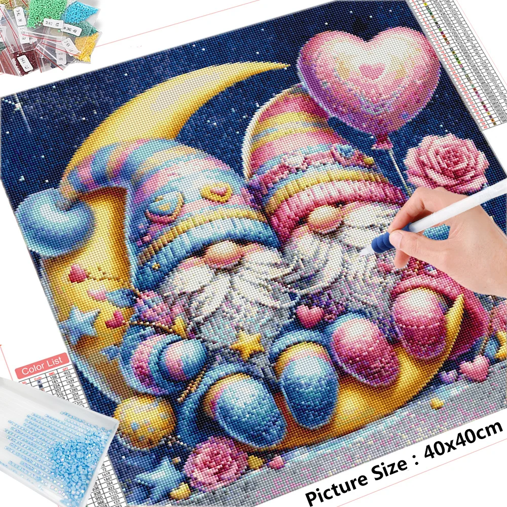 HUACAN Diamond Mosaic Cartoon Picture Painting Gnome Rhinestones Moon New Arrival Embroidery Cross Stitch Handmade Gift