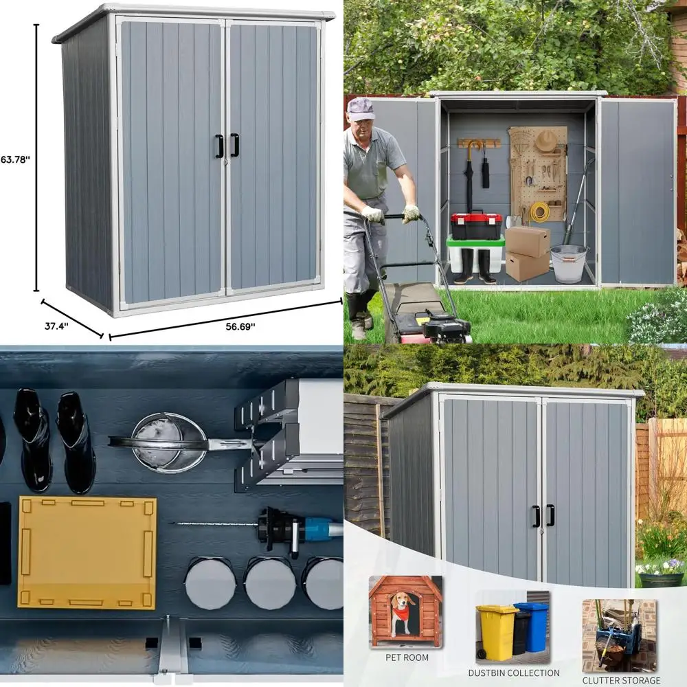 

Прочный навес 5x3 с наполом для хранения на открытом воздухе, запираемый пластиковый шкаф, устойчивый к атмосферным воздействиям навес для инструментов, велосипедов и мебели для патио.