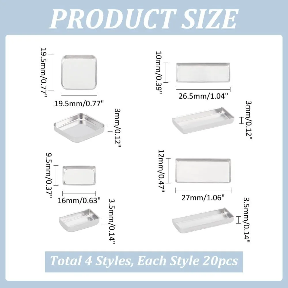 80pcs Empty Metal Pans 4 Size Aluminum Empty Eyeshadow Pans Rectangle Palette Pan DIY Blush Lipstick Palette