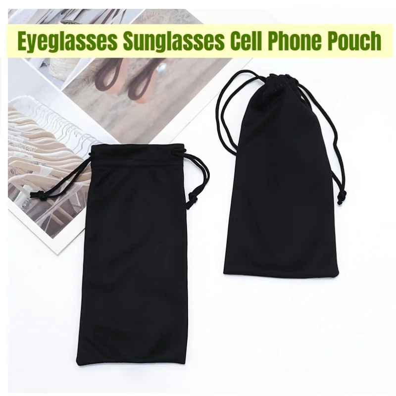 black microfiber buggy bag with drawstring, glasses storage cloth bag, sunglasses drawstring bag, mobile phone data line bag