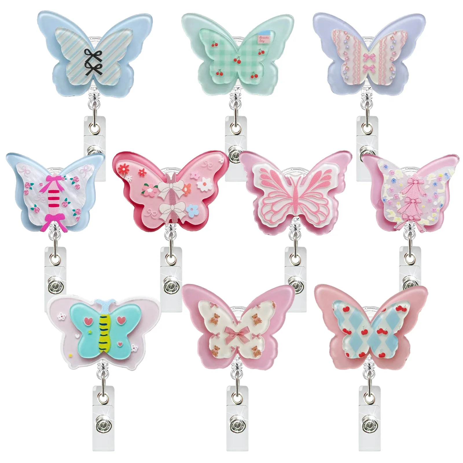 Acrylic Badge Holder Retractable Alligator Clip Badge Holder Double-Layer Badge Reel  For Students Office Hospitals