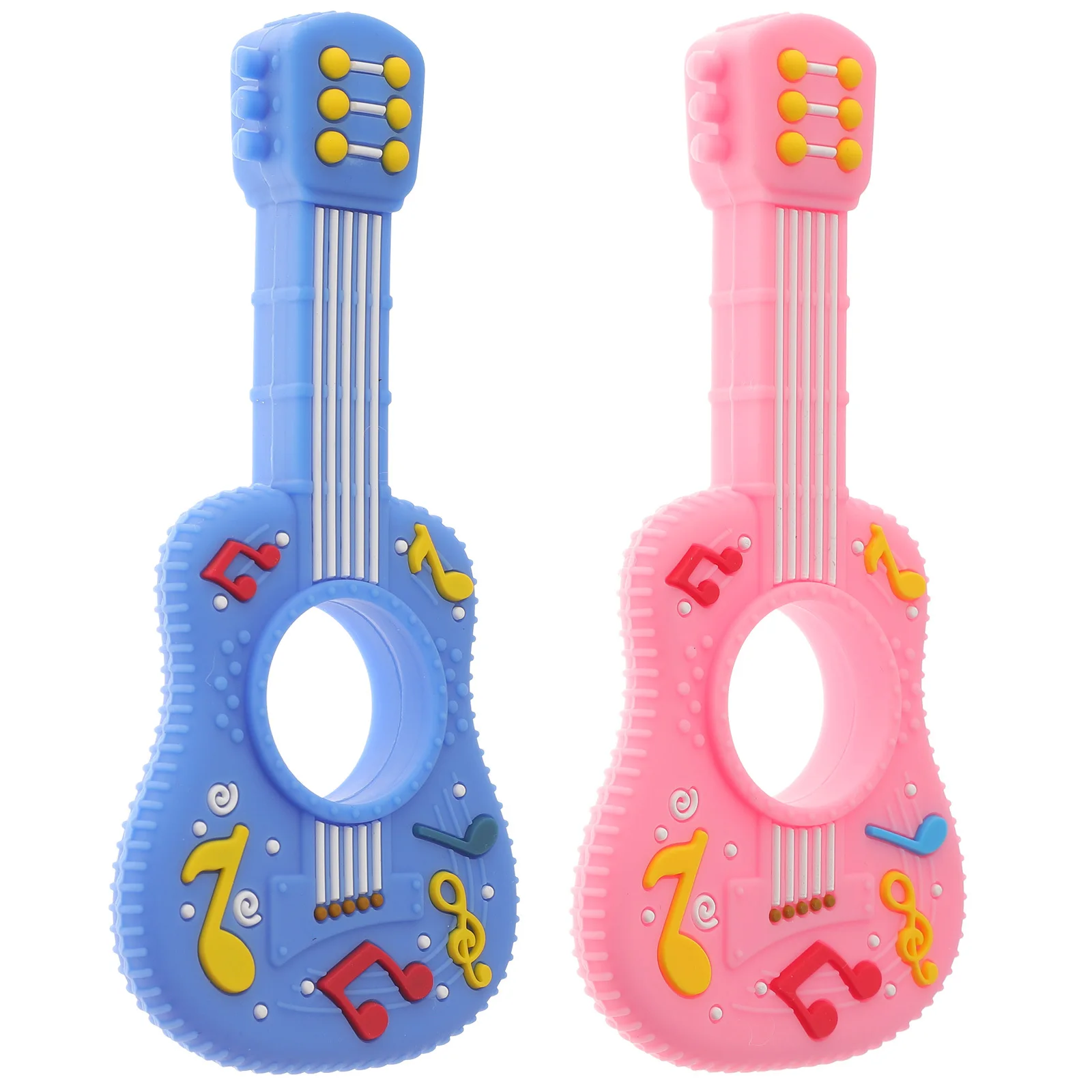 2Pcs Baby Teether Guitar Shape Silicone Chewing Aid for Teething Pain Relief and Jaw Development Baby Soothing Teethers 0-6