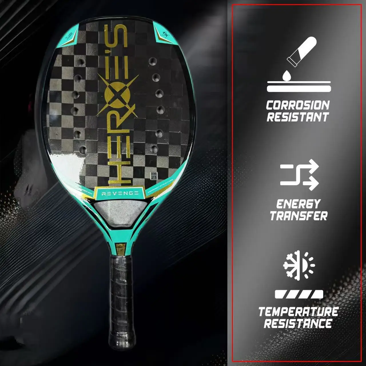 2026 Top-Marke Heroes Beach-Tennis-Schläger Power STARLIGHTTHE RUBY BULL REBEL REVENGE Vollcarbon-Faser Racchette Beach-Tennis – Detail 3