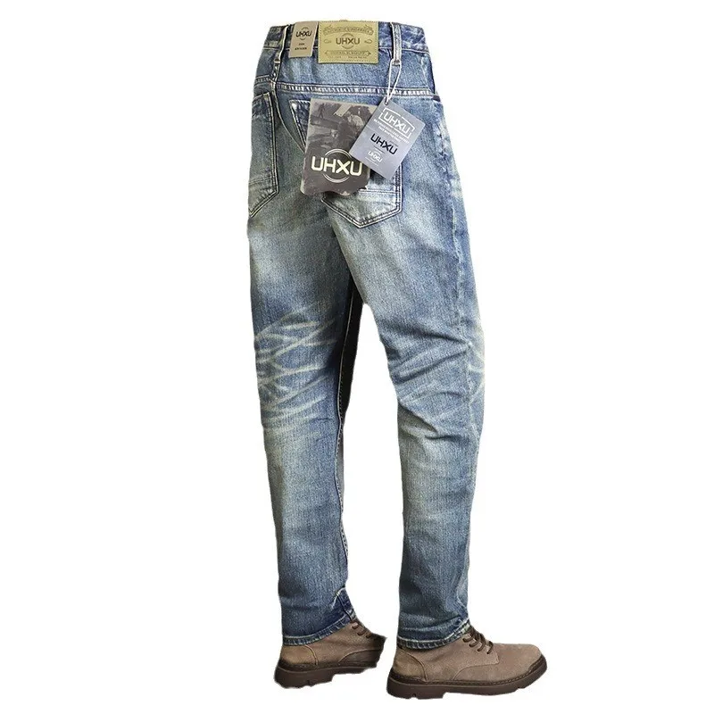 Jeans da uomo firmati di moda di alta qualità retrò lavato blu elastico Slim Fit Jeans strappati da uomo pantaloni Vintage pantaloni Casual in Denim