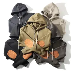 Autumn Winter New American Retro Long Sleeved Deerskin Patch Hooded Hoodies Men's Fashion Thick Velvet Casual Youth Sweatshirts