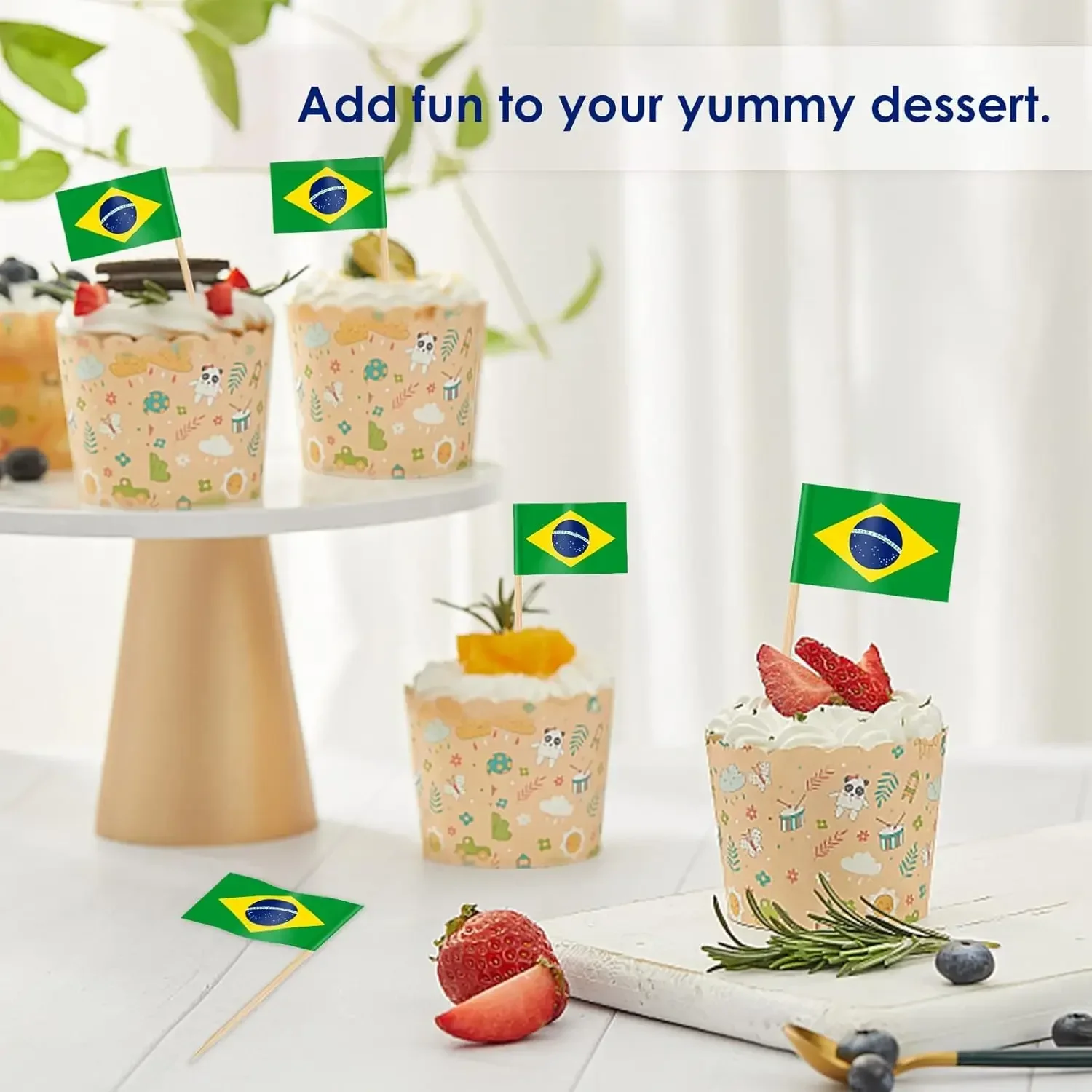 Bandeiras de palito de dente com bandeira do brasil, 100 peças pequenas e minúsculas para cupcake do brasil, bandeiras para dia nacional, decorações de festa de aniversário