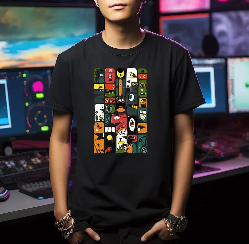 

Camiseta con caras abstractas - diseño de arte geométrico colorido - Camisa gráfica única y moderna - Regalo perfecto para