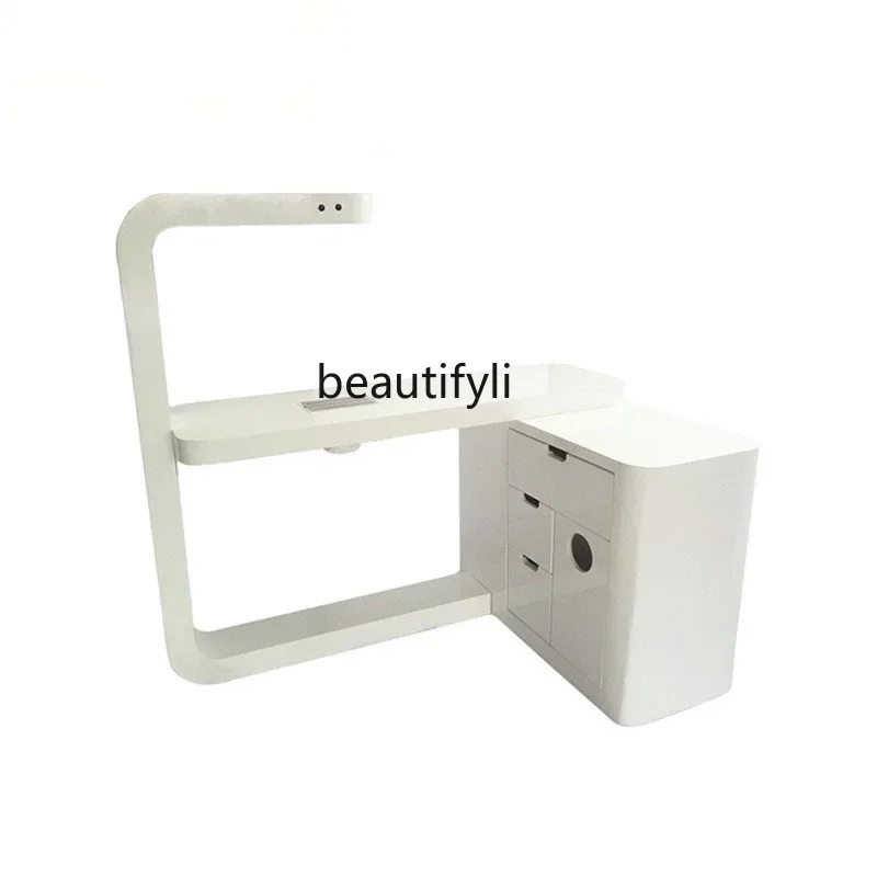 Nail Table with LED Light Locker Hand Pillow Dusting White Nail Table Cabinet