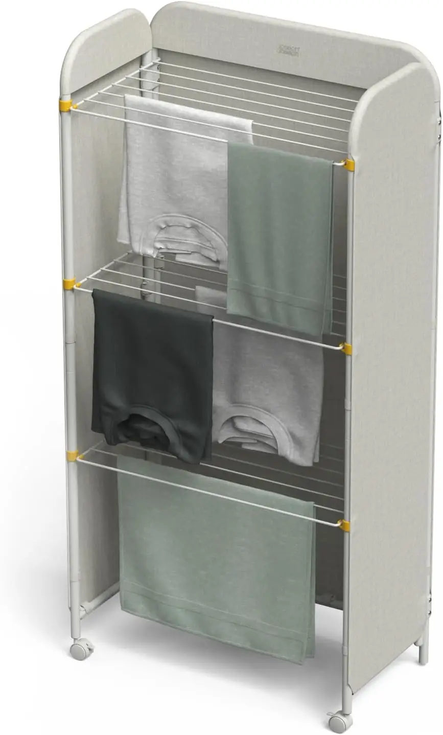 

Eclipse 3-Tier Adjustable Laundry Drying Rack, Integrated Fabric Cover, Foldable with Wheels, Heavy Duty, Ecru