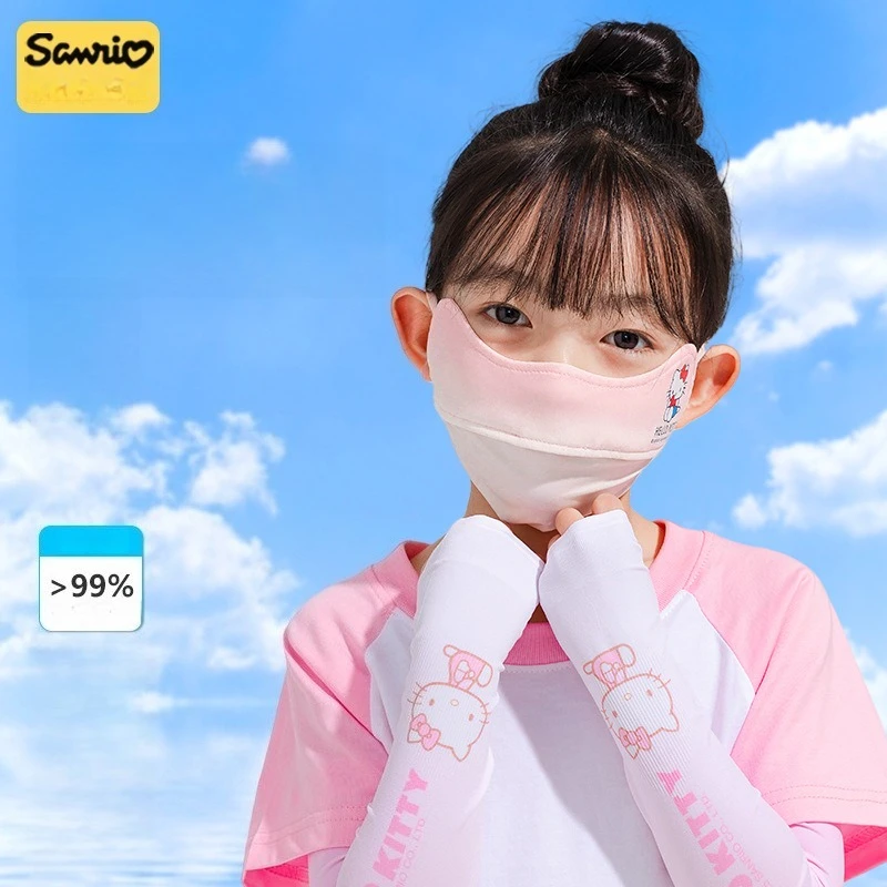 Miniso 어린이 마스크 Sanrio 새 모델 3-10 년 태양 보호 및 UV 세척 가능 남성과 소녀를위한 통기성 얼음 실크 마스크
