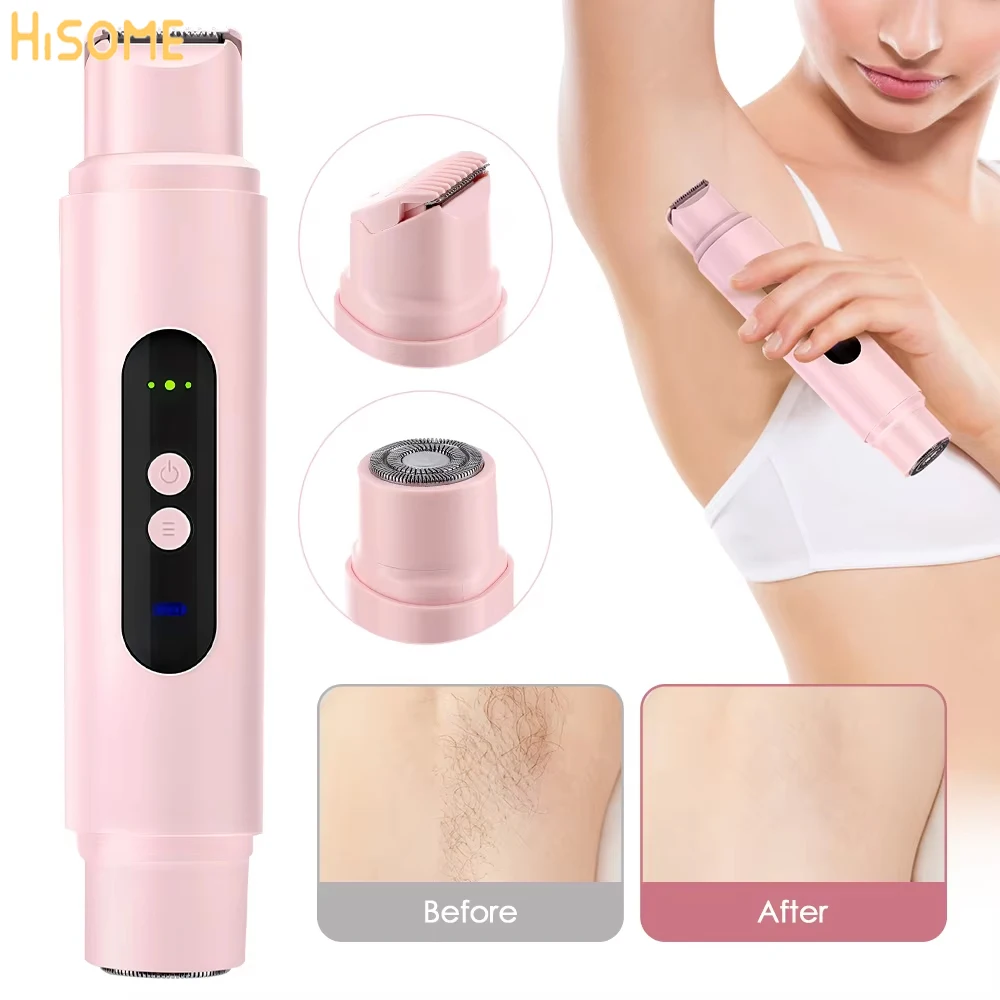 

Electric Shaver for Women 2 in 1 Dual-Head Painless Electric Razors Wet Dry Use Bikini Hair Trimmer Detachable Head Shaver