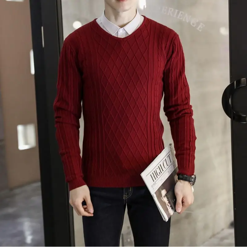 Fashion V-Neck Knitted Loose All-match Sweaters Men\'s Clothing 2023 Autumn Winter Oversized Casual Pullovers Korean Tops