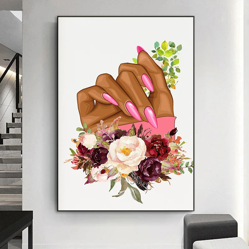 Beauty Salon Facial Makeup Pink Nails Hand Manicure Hairdresser Poster Print Wall Art Pictures Canvas Painting Room Home Decor