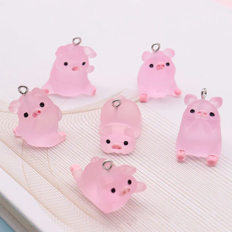 10Pcs Cute Pink Pig Resin Charm Pendant Cartoon Bag Keychain Jewelry Making Craft Supplies DIY Miniature Figurine Cabochon Ring