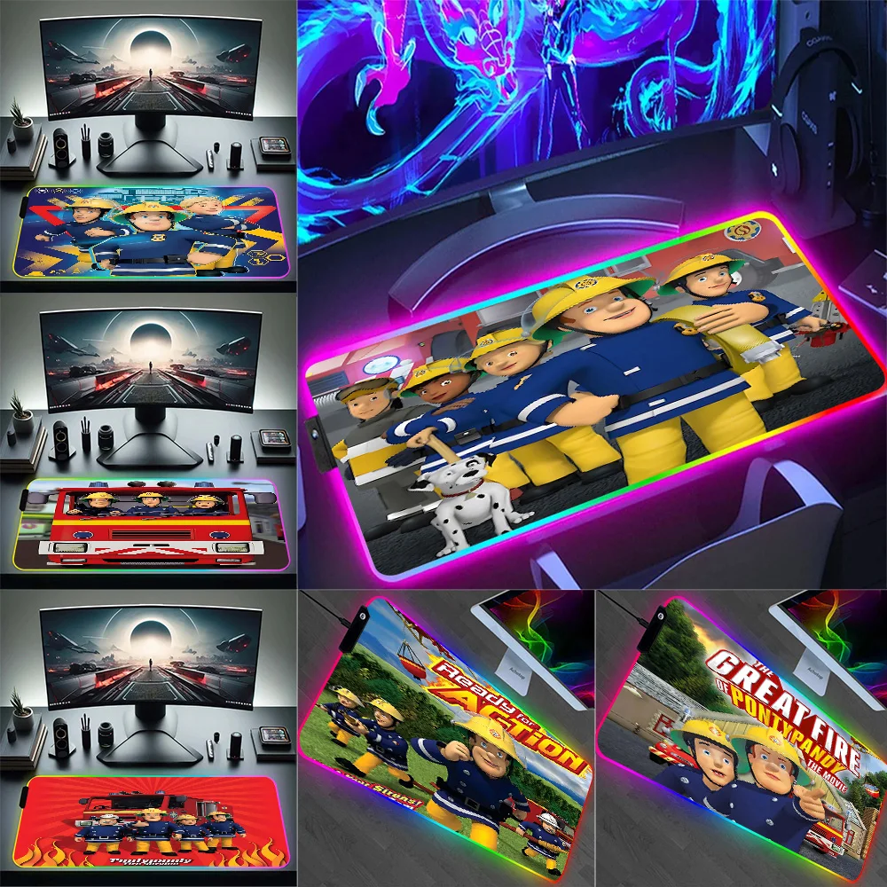 

Anime Firemans Sam RGB Pc Gamer Keyboard Mouse Pad Mousepad LED Glowing Mouse Mats Rubber Gaming Computer Mausepad
