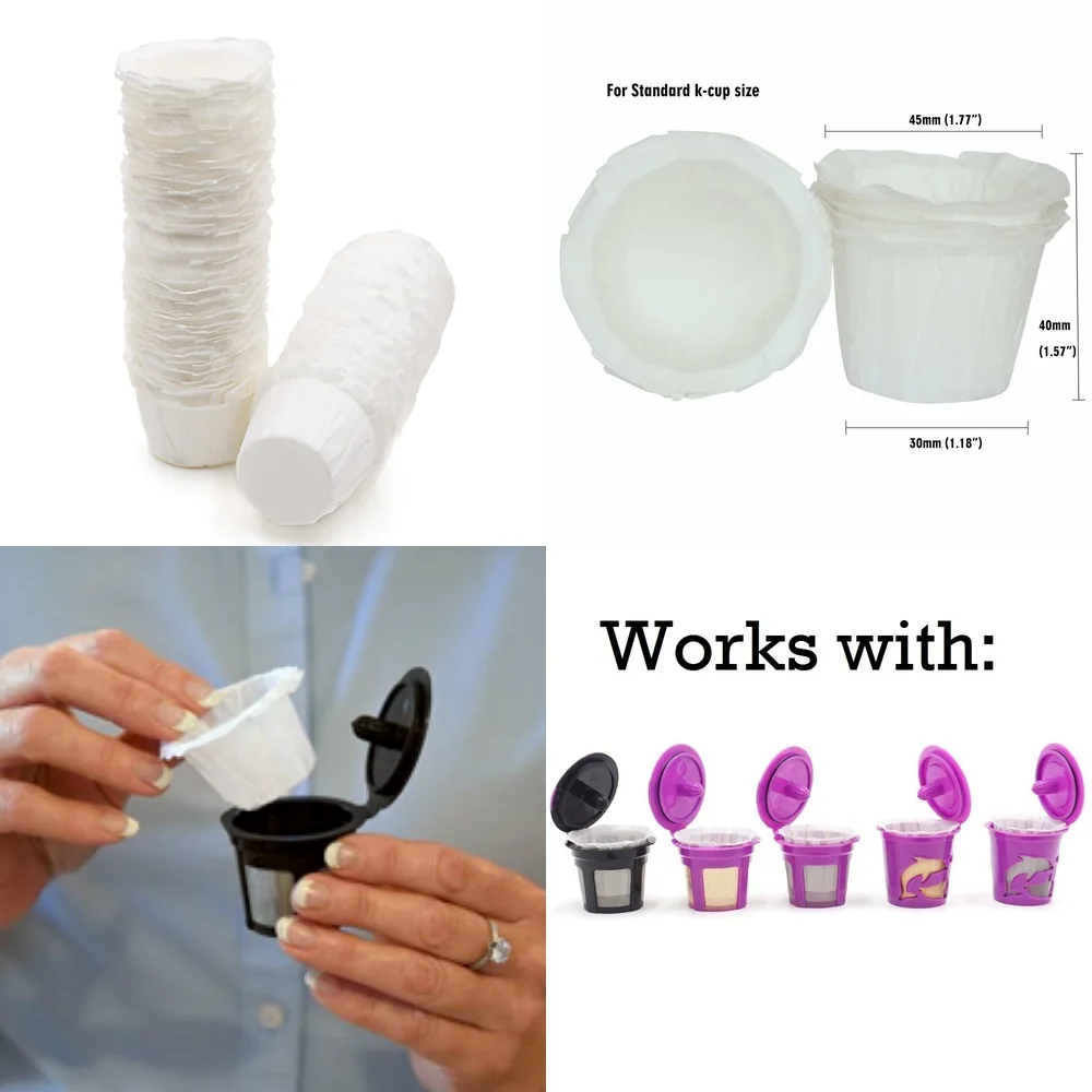 

100 Pack Disposable Paper Filter Coffee Pods for Reusable K Cup Compatible with Keurig Single Serve Coffee Makers Brew Perfect