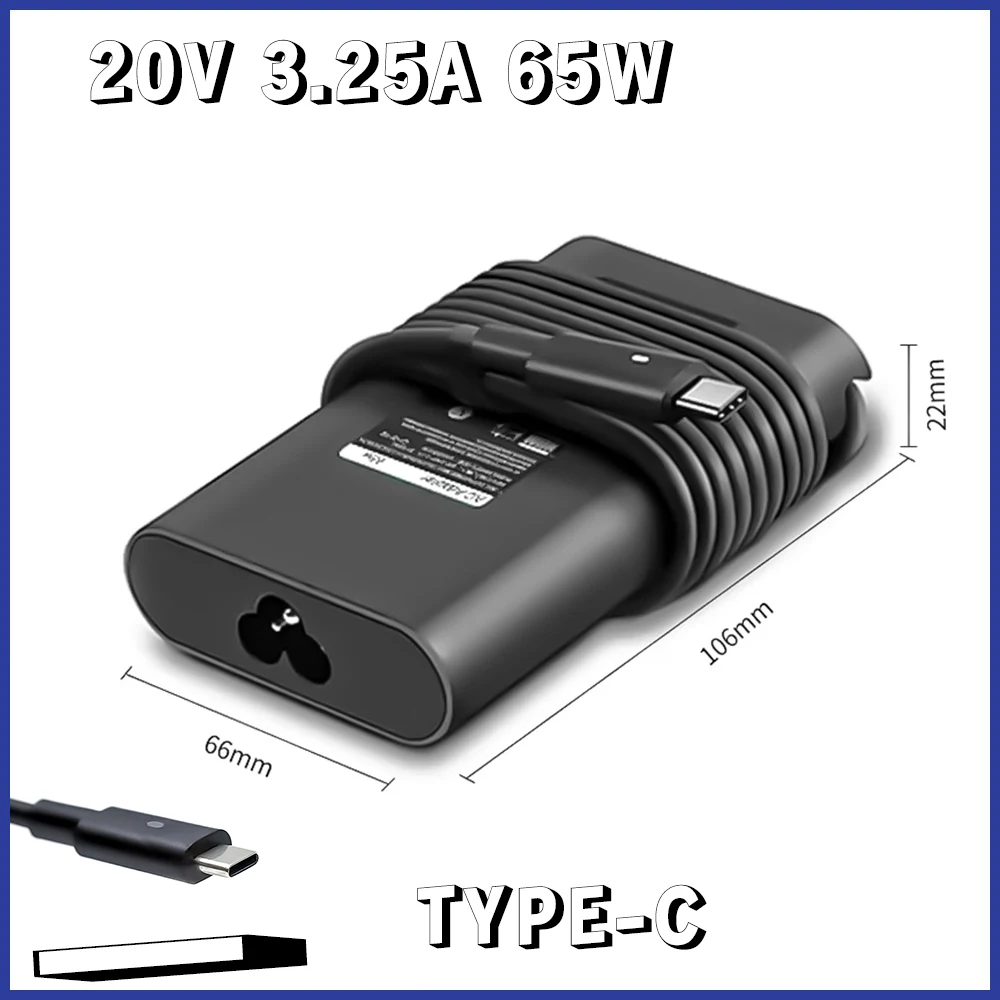 

65W 20V 3.25A USB Type C Laptop Adapter for Dell Latitude 7420 7370 7275 5285 5420 7320 7410 5179 7390 5320 Power Supply Charger
