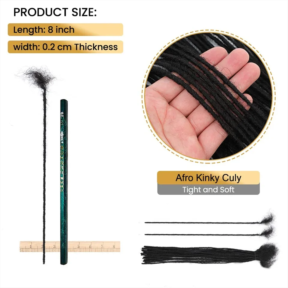 Microlocs de 0,2 cm, extensiones de rastas de cabello humano 100% para hombres/mujeres, extensiones Loc reales hechas a mano, 10-100 hebras