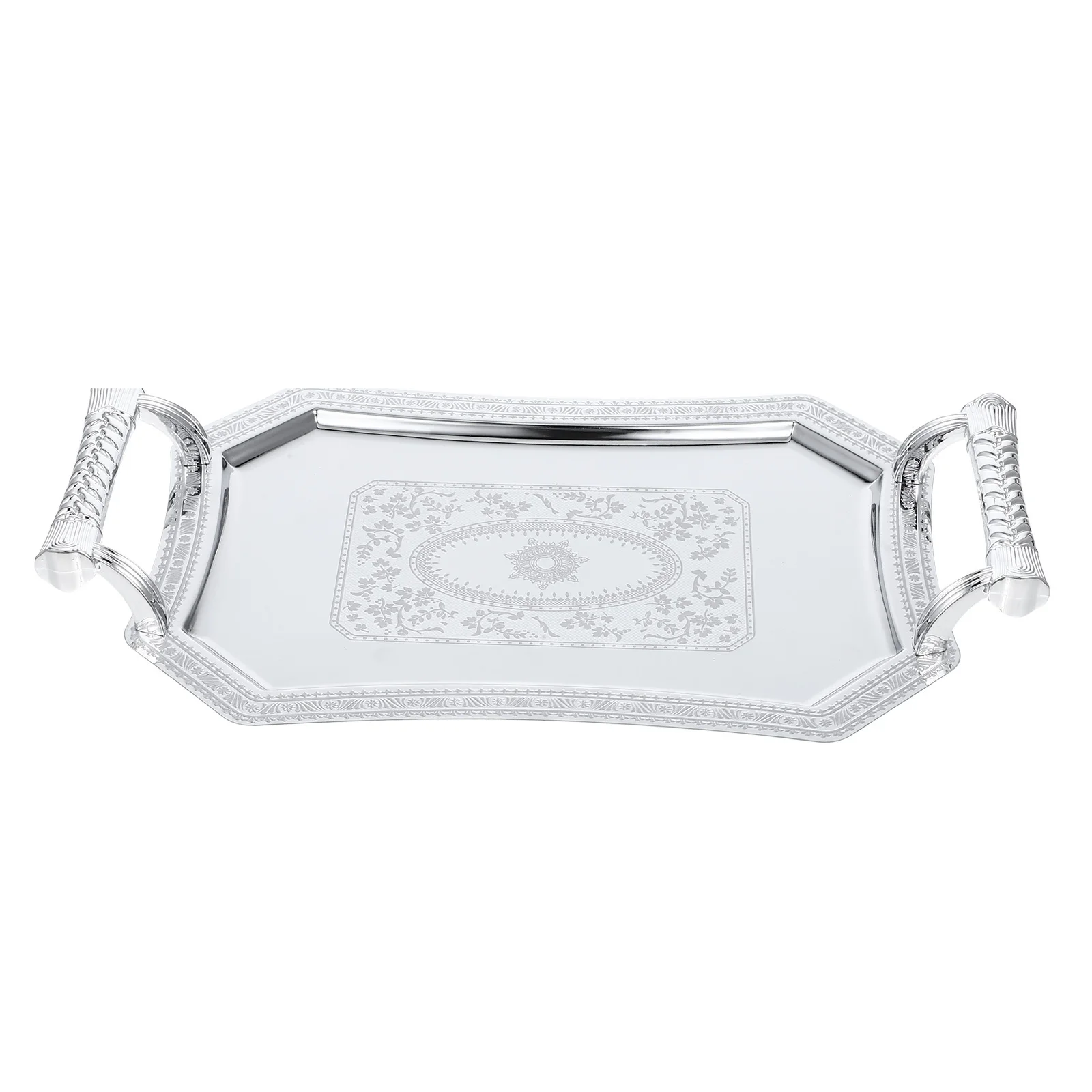 

Metal Stainless Steel Serving Tray Rectangular Large Capacity Elegant Fruit Snack Tea Platter Centerpiece Dessert Coffee Table